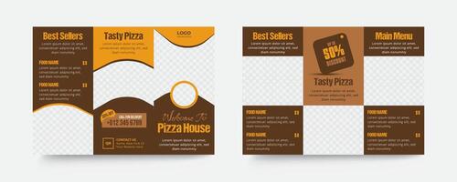 Pizza trifold brochure design and menu template vector