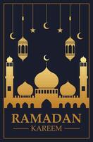 Ramadan Kareem Vertical Banner, Muslim lamp and text RAMADAN KAREEM poster template design vector
