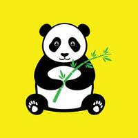 A panda bear holding a bamboo stick on a yellow background vector