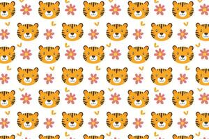 A pattern with a tiger face and flowers vector