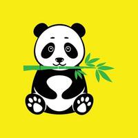 A panda bear holding a bamboo branch on a yellow background design vector