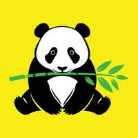 Panda bear holding a bamboo branch on a yellow background vector