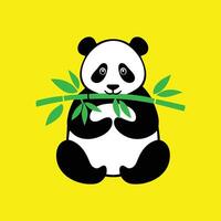 A cute panda holding a bamboo branch on a yellow background vector