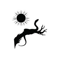 Serpent on Twig with Sun Silhouette Isolated Art Reptile on Branch Sunny Graphic Template vector