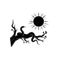 Stylized Snake in Tree Branch with Sun Image Wildlife Illustration Natural Sunny Design Element vector