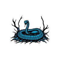 Detailed Snake Drawing Coiled in Nest with Branch Graphic vector
