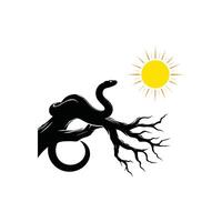 Snake on Branch with Sun Silhouette Illustration Reptile in Tree Sunny Day Graphic Design vector