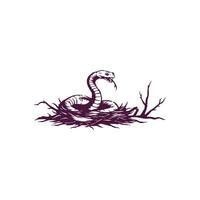 Vintage Snake Curled In Nest Line Art Isolated on White vector