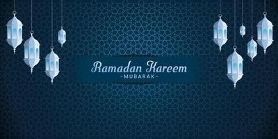 ramadan kareem greeting card with hanging lanterns vector