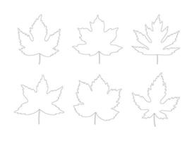 Set of autumn maple leaves. Black silhouettes in line art style on a white background. Spring, summer, or fall collection foliage vector