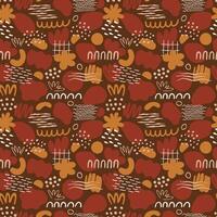 Seamless pattern with organic shapes dots, lines, spots, waves, flowers with doodles, in simple trendy style. Abstract design for textile, wall art, package, covers, flyers vector