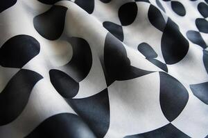 Elegant black and white fabric with abstract shapes flowing elegantly across the surface. photo