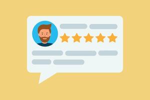 Five-star work efficiency.This employee received 5 stars for the work done. Customer experience, reviews and evaluation.Presentation of the customer satisfaction concept, product comments. vector