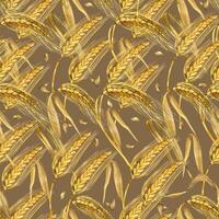 Seamless pattern of yellow wheat ears and wheat grains. All objects are hand-drawn with watercolor. Watercolor illustration. For printing on fabric, paper, for decorating dishes, kitchen textiles vector