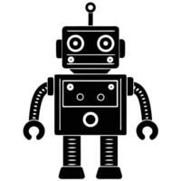 stylized, black and white silhouette of a retro-style robot. vector