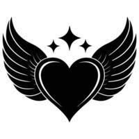 graphic design of a heart with stylized wings and stars. vector