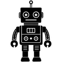 black and white silhouette of a retro-style robot. vector