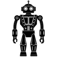 A stylized, black silhouette of a retro-style robot. vector