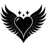 bold graphic design of a heart with stylized wings and stars. vector