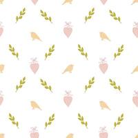 Seamless pattern with hearts, birds and twigs. Hand drawn seamless pattern for children design, decoration, cards vector