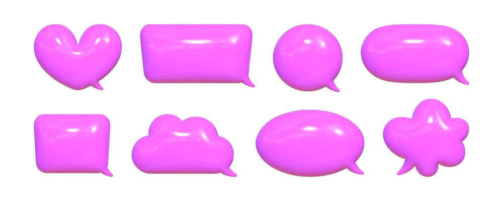 Bright pink 3D speech bubbles with shiny surface create a modern visual representation of communication and expression