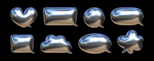 Creative speech bubbles in various forms with a reflective metallic texture arranged on a dark background vector