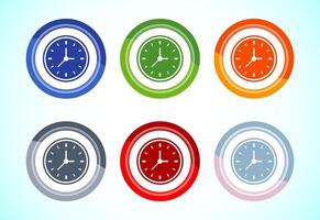 Clock Icon Design Illustration, Watch Icon For Apps and Websites, 6 color button vector