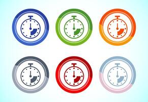 Clock Icon Illustration, Watch Icon For Apps and Websites, 6 color button design set vector