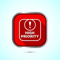 High priority icon design illustration. High priority label badge sign symbol, Red color shadow button design vector