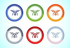 Drone icon illustration. Drone Quadro copter logo sign, 6 color button design set vector
