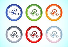Drone icon design. Drone Quadro copter logo sign, 6 color button design set vector