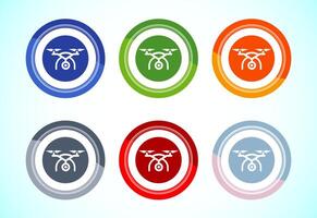 Drone icon. Drone Quadro copter logo sign, 6 color button design set vector
