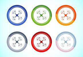 Drone icon design. Drone Quadro copter logo sign symbol, 6 color button design set vector