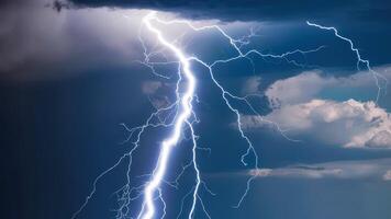 Lightning strike in the dark cloudy sky. photo