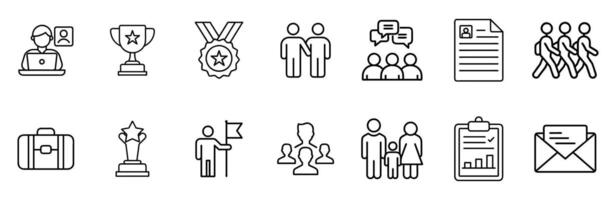 Business and Office Icons Including People, Documents, and Technology vector