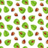 Colorful seamless pattern featuring ladybugs and green leaves in a playful design for backgrounds and textiles vector