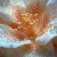 Camellia flower showing stunning stigma and stamens with pollen photo