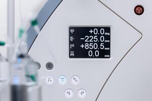 MRI machine with a close-up of the control panel and adjustment buttons, enabling high-precision diagnostics and maximum efficiency. Concept of innovative medical technologies photo