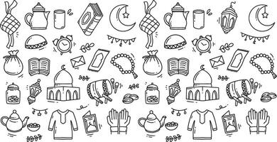 Set of Islamic doodle element related to holly Ramadan vector