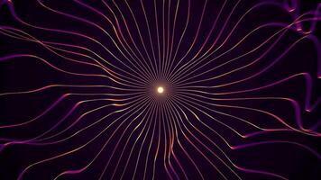 Abstract background with floating yellow purple radial stripes and bright light effect. Glowing elegant animation with shiny colors for logo backdrop or art visualization. Motion graphics , 4K 30fps video