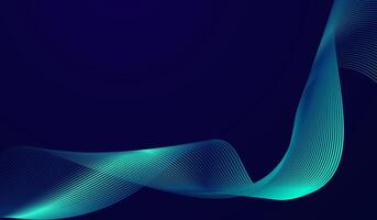 A futuristic abstract background featuring smooth, flowing wave-like lines in shades of blue and green. The dark gradient background enhances the glowing effect of the curves vector