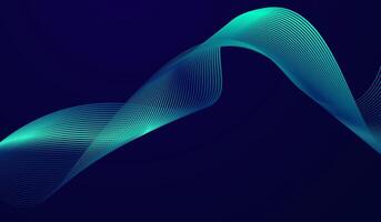 A futuristic abstract background featuring smooth, flowing wave-like lines in shades of blue and green. Abstract glowing wave lines on dark blue background vector