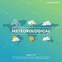 World Meteorological Day design with weather signs and wind arrow vector