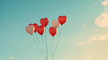 A group of red and white heart shaped balloons photo