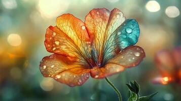 A colorful flower with water droplets on it photo