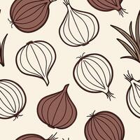 Seamless pattern of onions and leaves vector