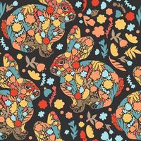 Seamless pattern of rabbits and flowers. flat illustration. vector