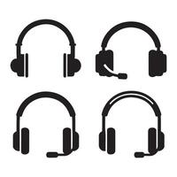Different Headset Design Outlined Black Style Headphones With Microphones Simple icons Set vector