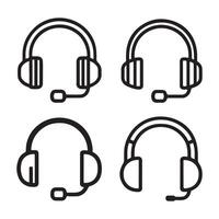 Different Headset Designs Outlined Black Style Headphones With Microphone Simple icons Set vector