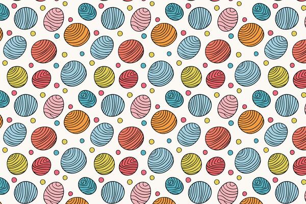 A pattern with colorful eggs and dots